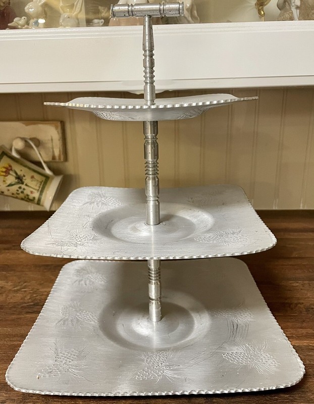 MCM Three Tier Millbrook Aluminum Canada Square Pastry / Cake Stand