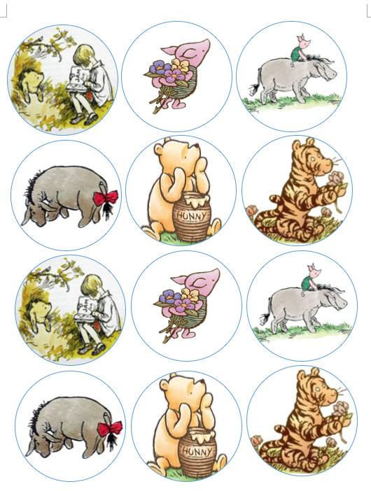 Set of 12 Classic Pooh baby edible paper, cupcake cookie toppers, PRE CUT