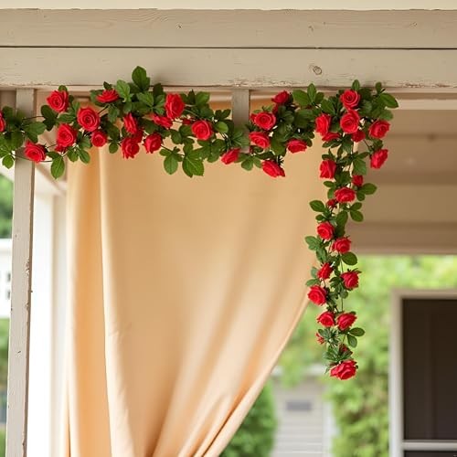 Red Artificial Rose Fake Flower Garland,Peony Vine Flowers Garland Hanging gallery
