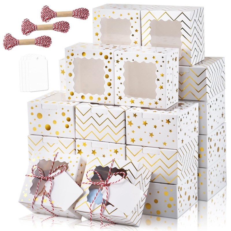 30pcs White Christmas Cookie Boxes With Window Holiday Bakery 4x4x2.5 In