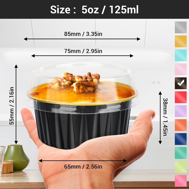 Ramekins with Lids, 25pcs 5oz Cupcake Liners Aluminum Foil Baking Dessert Cup... gallery