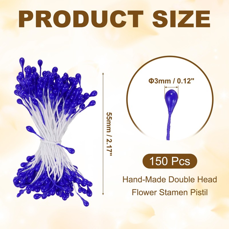 150Pcs 3mm Double Heads Flower Stamen Artificial Flower Pistil Sapphire Blue gallery