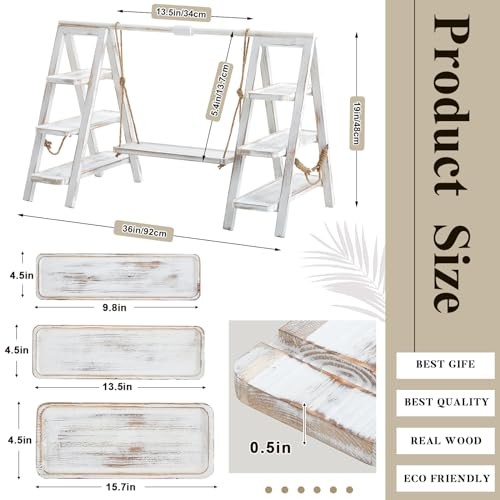 Wooden Double 3 Tier Serving Tray Ladder Stand 30" x 15" x 20" Rustic White gallery