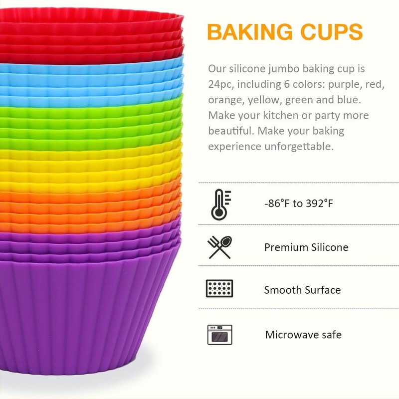 24 Pack Extra Large Silicone Cupcake Muffin Baking Cups Jumbo Liners Set gallery