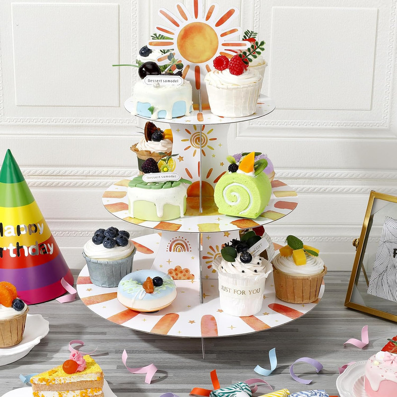 2 Set 3 Tier First Trip around the Sun Cardboard Cupcake Stand for 24 Sunshine C gallery
