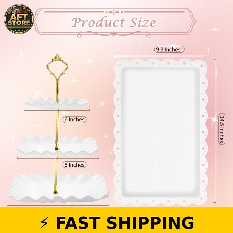 PinCute 5 Pcs Dessert Display Set - 3 Tier Cupcake Stand & Tray gallery