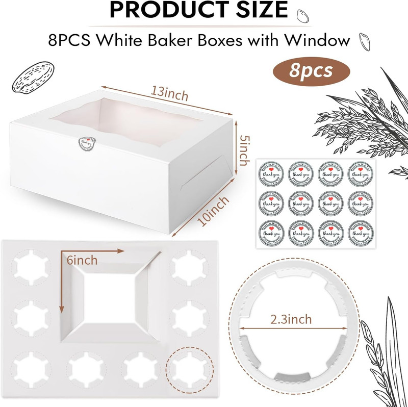 9 Holes Fit 8 Cupcakes and 1 Mini Cake Box Combo,8 Sets of Cake Boxes, Pastry Sw gallery
