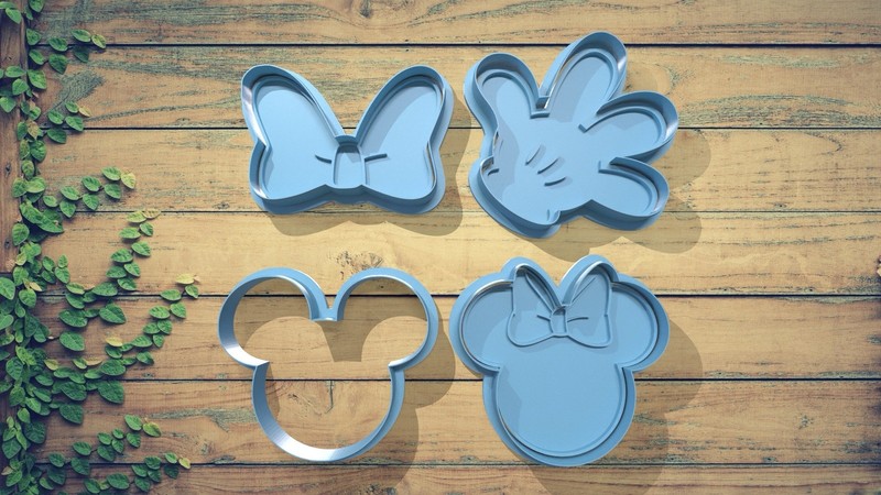 4pc Disney Mickey & Minnie Mouse Head Bow Glove Cookie Cutters Stamp Set