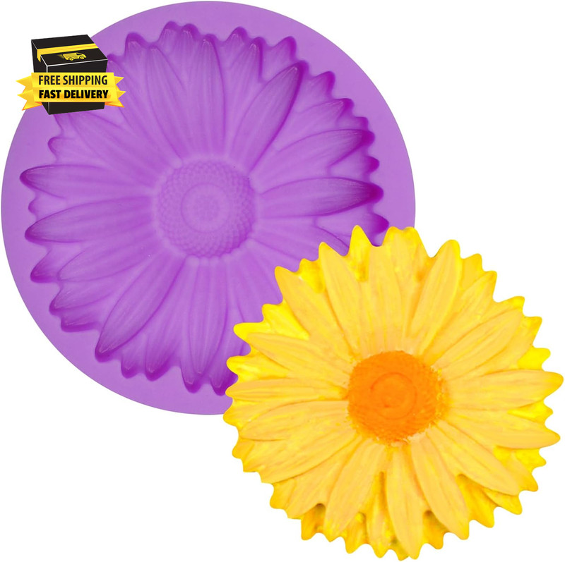 Silicone Daisy Flower Mold, Purple, Food-Grade Silicone, Large 2.24 Inch Diamete