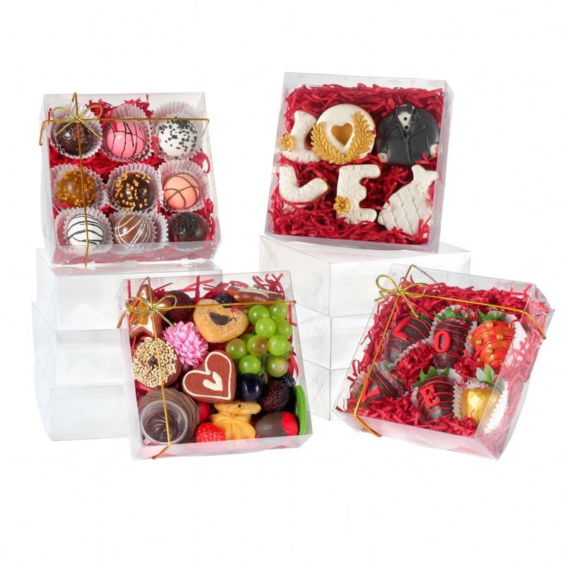 12 PCS Clear Plastic Bakery Boxes 6x6x2 Inch Window Cookie Treat Gift Box gallery