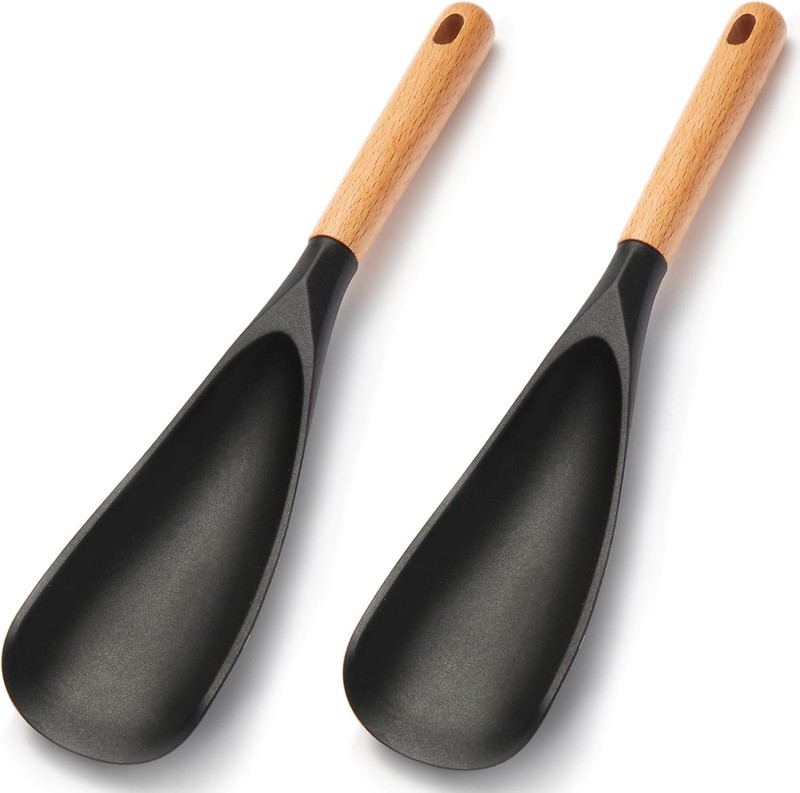 【2 Pa】Silicone Cooking Spoon for Nonsti Cookware – Wooden Handle