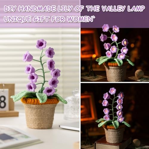 Lily of The Valley Lamp Crochet Artificial Flowers with Night Lights, Purple gallery