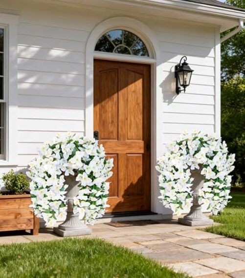 Bougainvillea Artificial Hanging Flowers Plants for Outdoors Decoration, White gallery