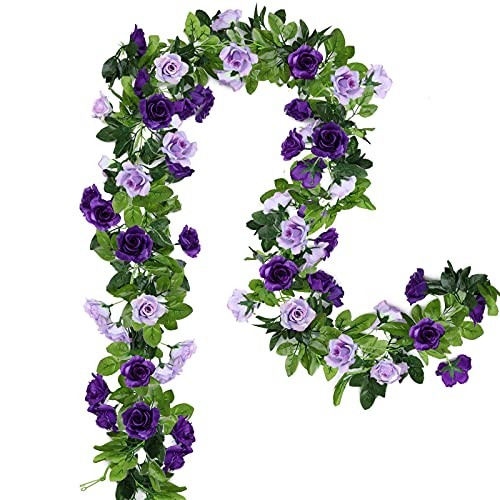 2 Pack Artificial Flower Garlands 15.8FT Fake Rose Vines Silk 2pcs Purple gallery