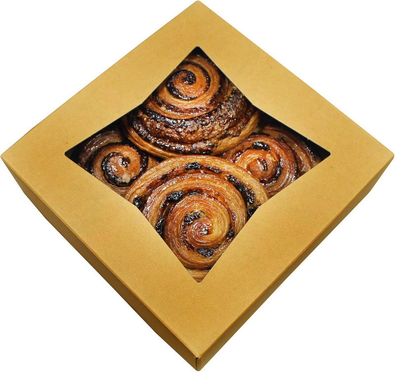 100 Pack 8X8X2.5 Inch Brown Bakery Boxes with Window | Cookie Boxes, Pastry, Des