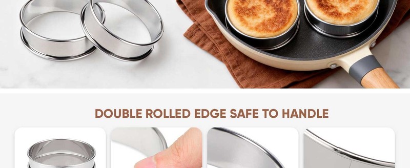 English Muffin Rings 4 Inch, Stainless Steel Crumpet Rings, Double Rolled Metal gallery
