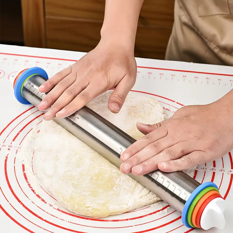 430 Stainless Steel Adjustable Rolling Pin Thickness Ring Non Stick French Style gallery