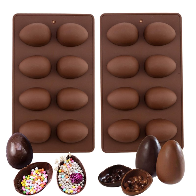 2 Packs Easter Egg Silicone Molds 8-Cavity Half Egg Baking Mould for DIY Cake…