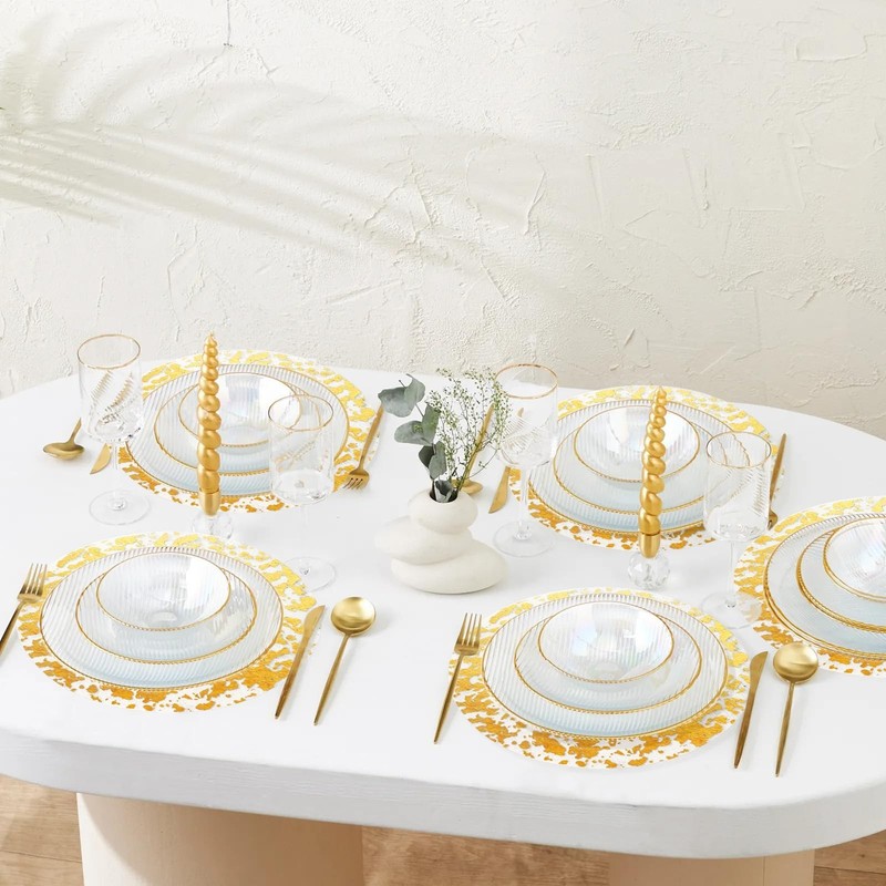 KesaPlan 100 PCS Disposable Gold Placemats Set, 13" Metallic Round Doilies fo... gallery