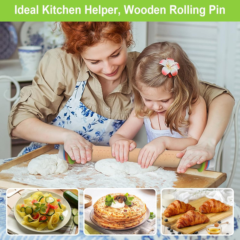 Wood Rolling Pin with Thickness Rings, Adjustable Wooden Rolling Pins for Baking gallery