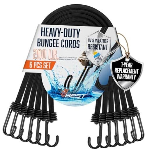 6 Pieces Black Bungee Cords with Hooks 18 Inch – Heavy 6×18” – 6 Pcs 1.5 ft