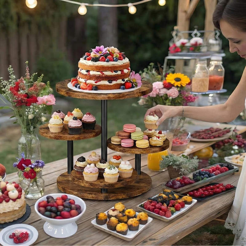 Cupcake Stand 4 Tier for 50 Cupcakes Wooden Cake Stand 360°Rotatable Dessert Sta gallery