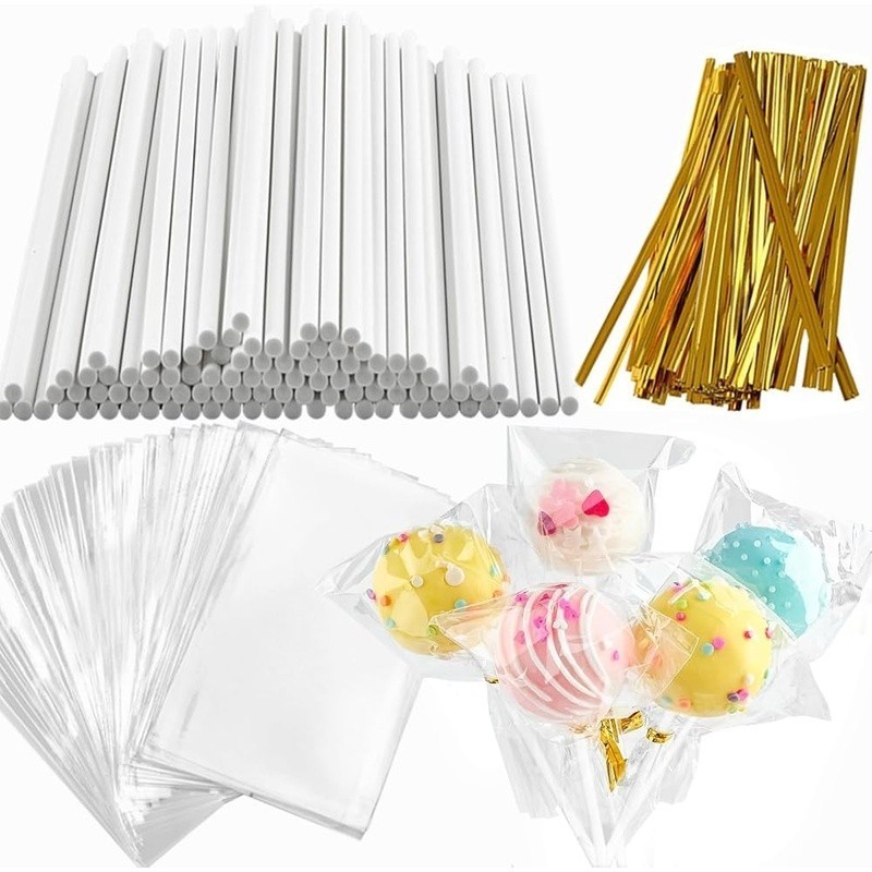 Cake Pop Supplies 360 Pack Sticks Bags Twist Ties Candy Making Packaging New