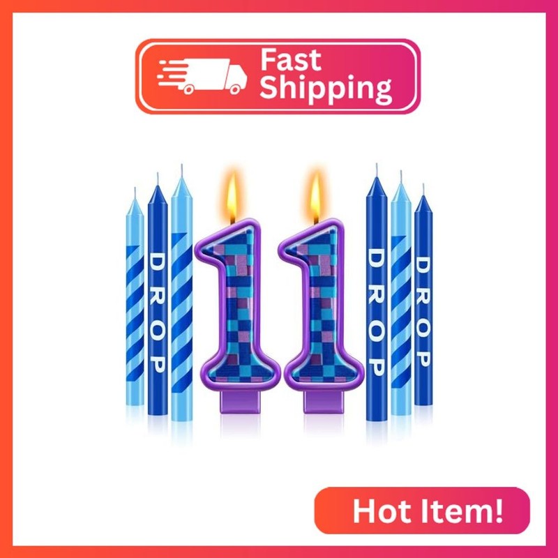 MTLEE 13 Pcs Video Game Birthday Candles Gaming Party Toppers for Cake Blue Purp