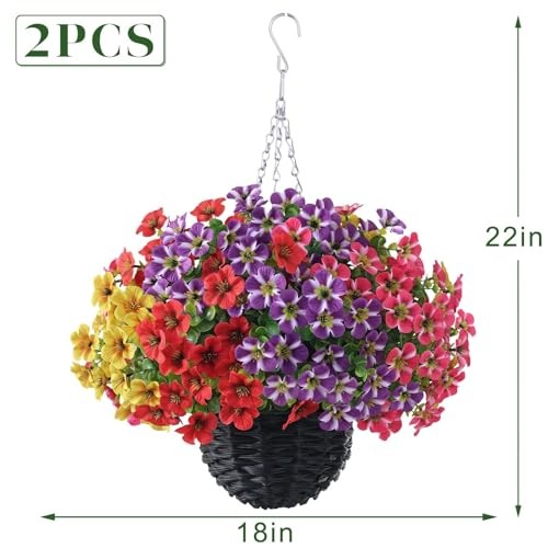 2 Sets Artificial Morning Glory and Eucalyptus Hanging Basket for Mixed Color gallery