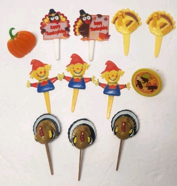 Lot of 12 Thanksgiving Turkeys Autumn Scarecrows Pumpkin Cupcake Topper gallery