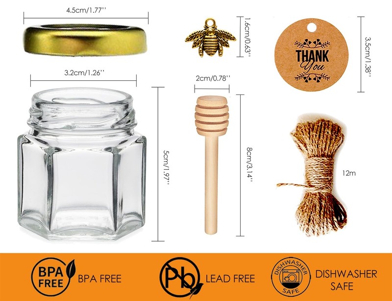 Glass Honey Jar, Honey Pot 1.5oz, 40 Pack Mini Honey Jars with Dipper, Bee Ch... gallery