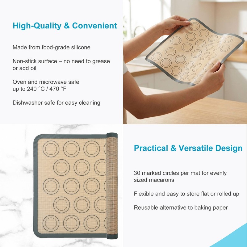 2x Silicone Macaron Baking Mat Reusable Baking Mat Dough Rolling Mat gallery