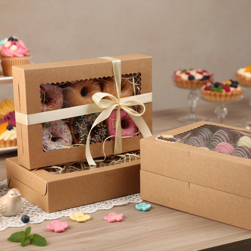 24 PCS Cookie Boxes Window 12x8x2.5 Inch Bakery Treat Pastries Dessert Brown gallery