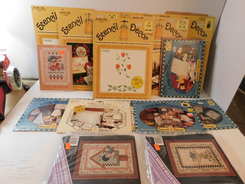 12 Stencil Decor, Templates 3 Cross Stitch Lot, 6/80