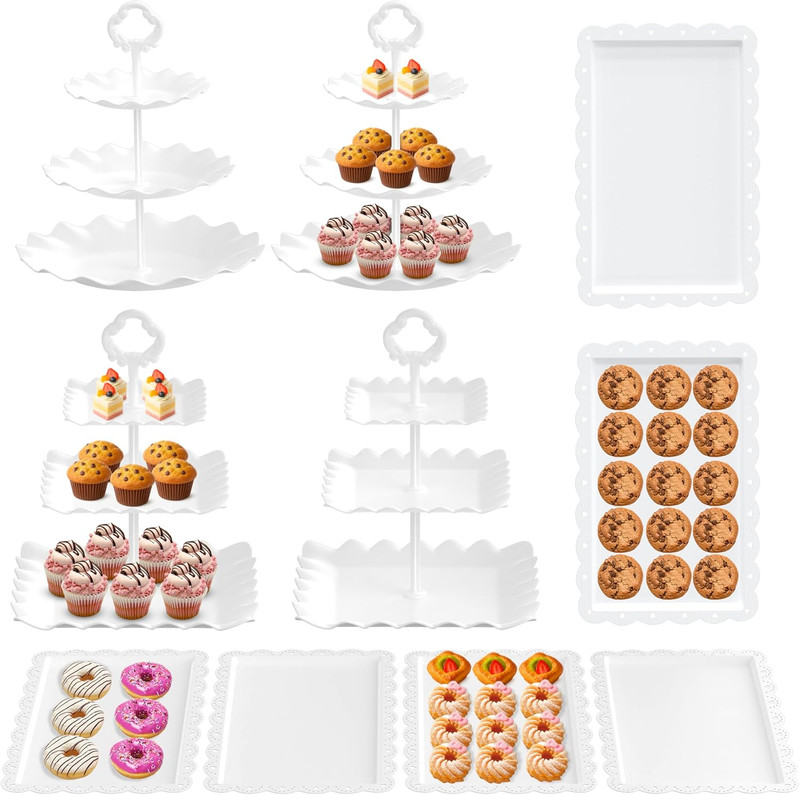 10Pcs Dessert Table Display Set, 3 Tiered Cupcake Stand, Cupcake Holder & Cake S gallery