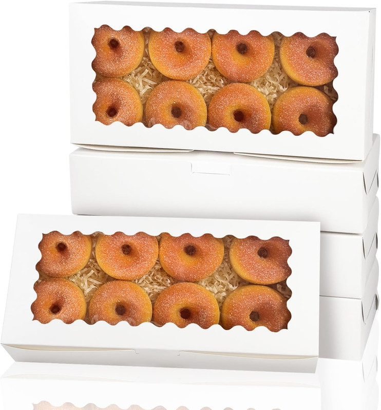 12X5.5X2.5 Inch White Cookie Box with Window 15 Packs Two Uses Pastry Biscuit Ba