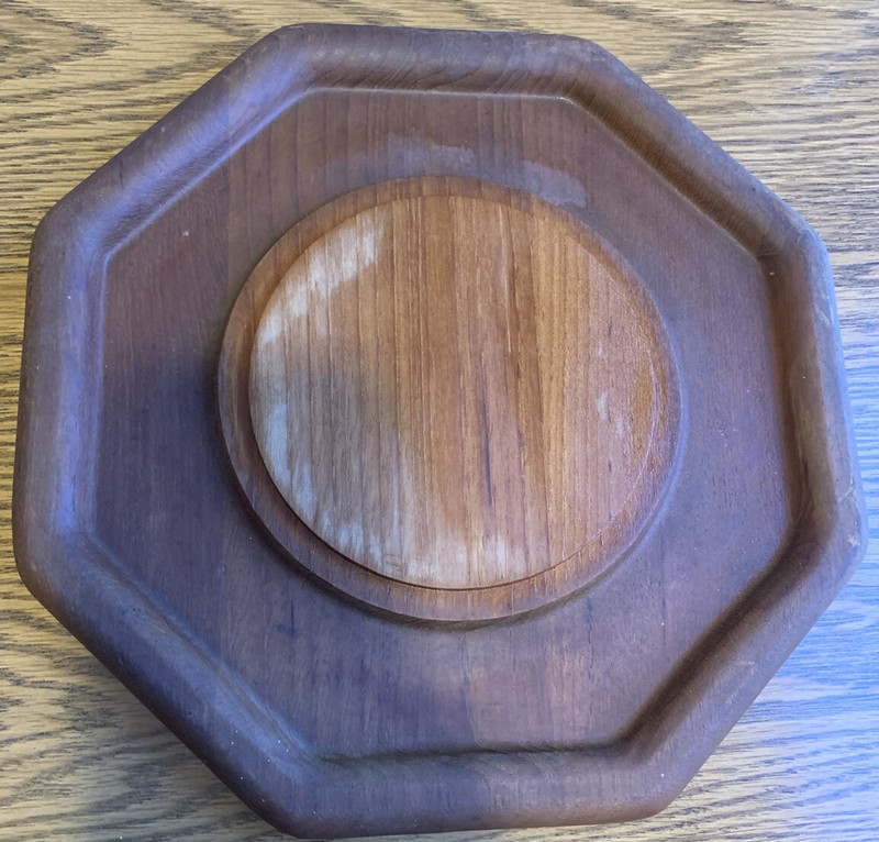 LARGE GOODWOOD TEAK GLASS DOME LID CHEESE PLATE TRAY OCTAGONAL gallery