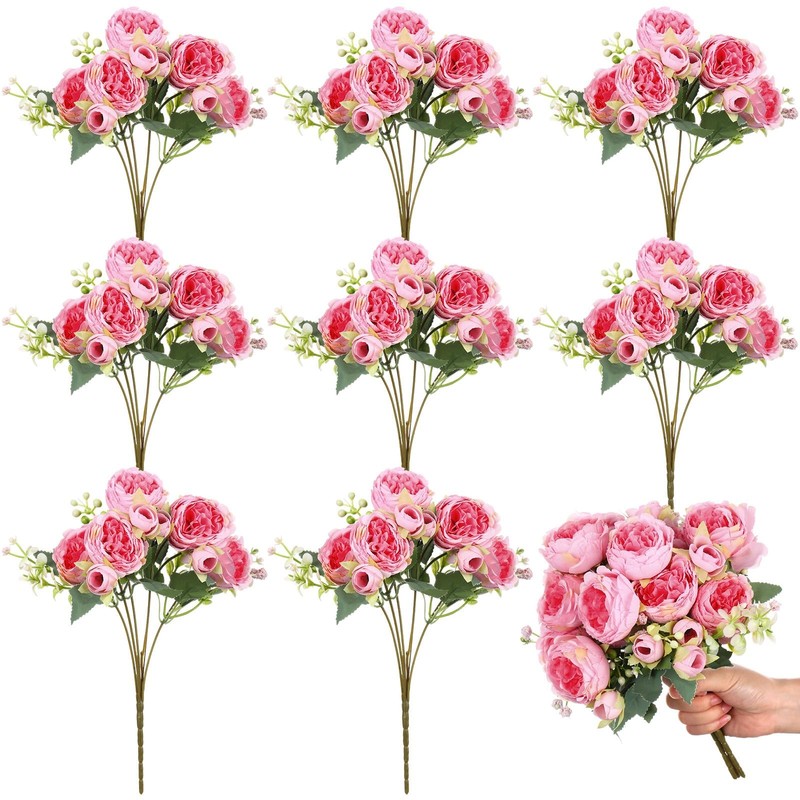 Crowye 8 Bundles Artificial Peonies Realistic Flowers Stems Bouquet Peonies For