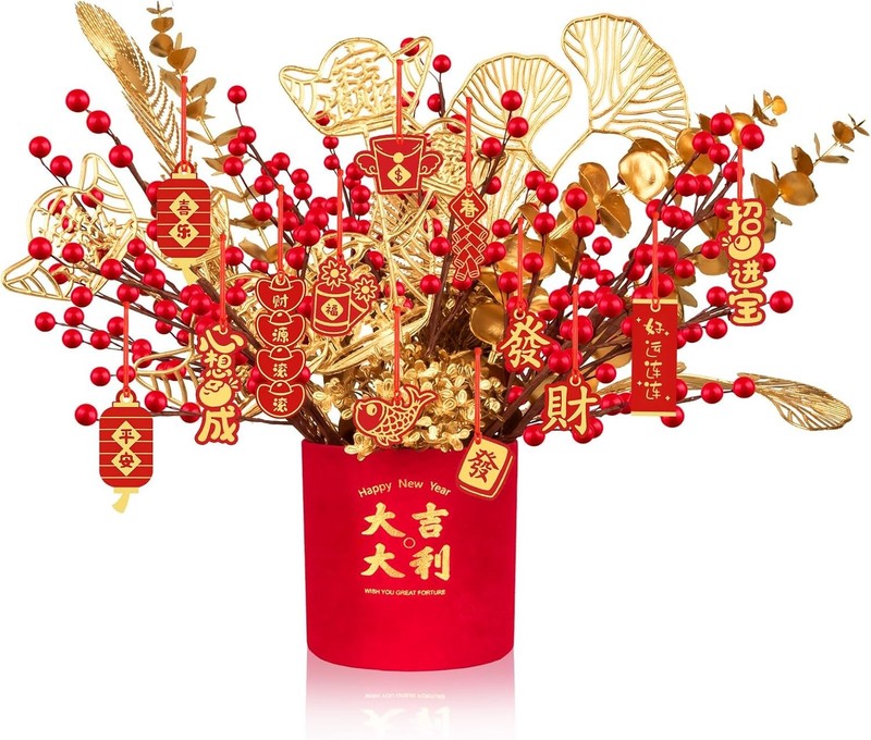 Chinese New Year Artificial Potted Plant Lu Buet Red Fruit