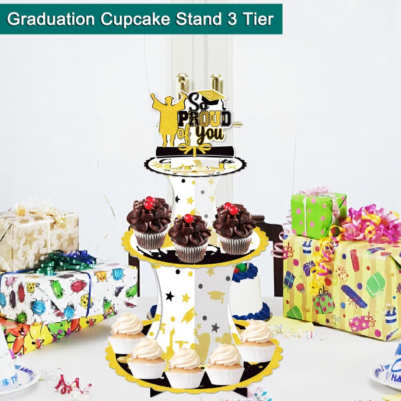 Graduation Cupcake Stand,3-Tier Graduation Theme Cardboard Cupcake Holder for... gallery