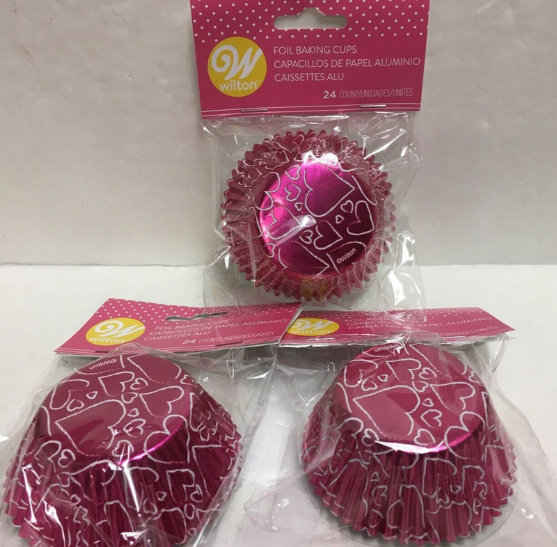 Lot of 3 X 24 count each, Foil Wilton Valentine’s Cupcake Baking Cups Liners NIP
