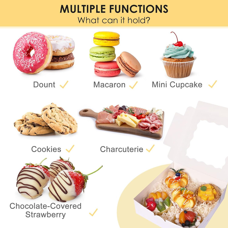 30pcs Bakery Boxes, 8x8x2.5 Cookie Boxes with Window, White Treat Containers for gallery