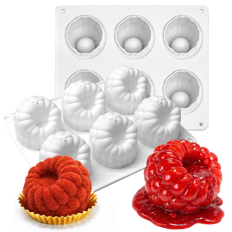 Juome 2 Pack 3D Raspberry Silicone Molds for Mousse Cake – 12 Cavity Fruit Pu…