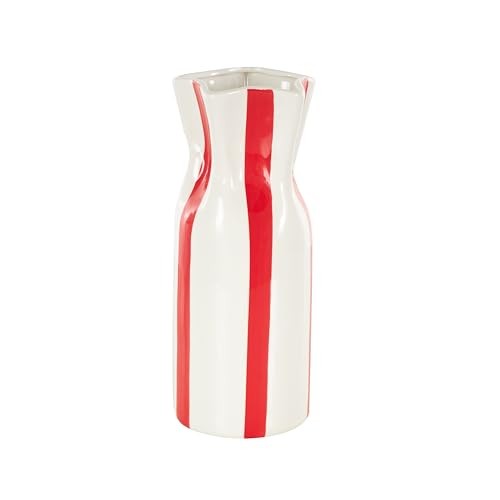 Ceramic Decorative Vase Round Centerpiece Vase with Red 5" x 5" x 12" White gallery