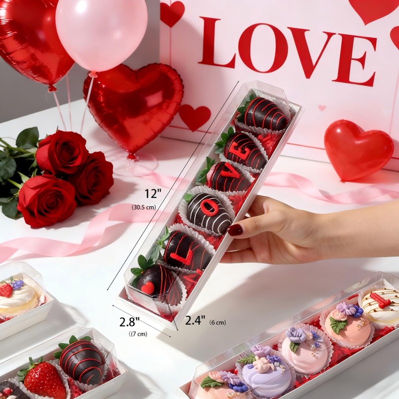 25 Pack 12 x 2.8 x 2.4 Inches Strawberry Boxes with Clear Lids,Long Macaron B... gallery