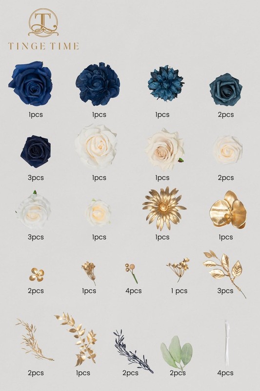 TINGE TIME Navy Blue Artificial Roses Faux Flowers Bulk Wedding Bridal Decor DIY gallery