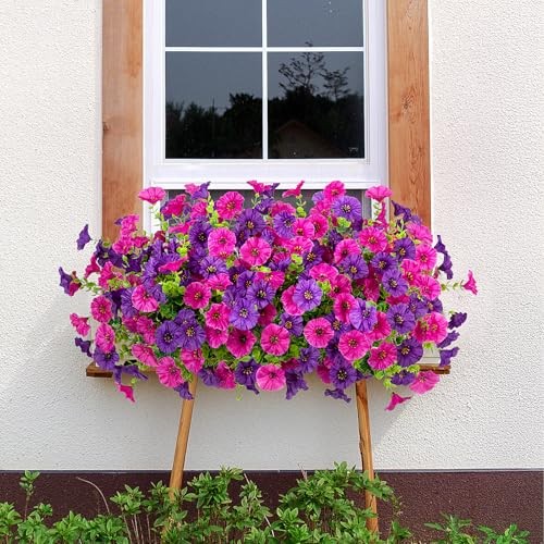 Artificial Flowers for Outdoors Decoration, 12 Bundles Dark Purple Light Purple gallery