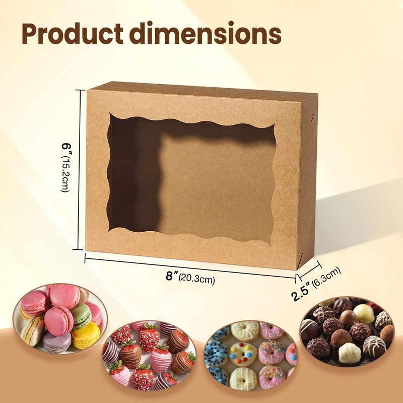 25PCS 8x6x2.5 Inch Brown Bakery Boxes with Window Pastry for Chocolate gallery