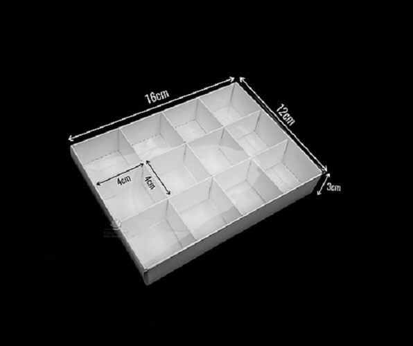10 WHITE CHOCOLATE COOKIE 12 Bay Cavity Part Pieces BOX 16x12x3 CLEAR SLIDE LID