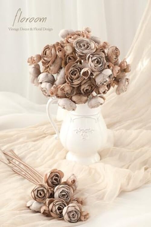 Ranunculus Artificial Flowers 18 Pcs Faux Silk Mini Ranunculus Taupe Brown gallery